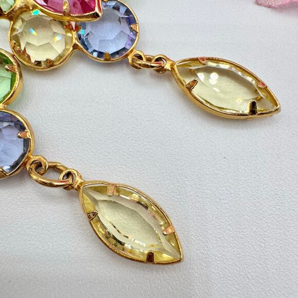 Vintage Austrian Crystal Clip On Earrings Pastel Ethereal Spring Fairycore Long - Picture 9 of 16